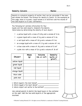 density column worksheet de 6 by bluebird teaching materials tpt