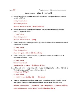 Density Handout for High School Chemistry and Physics by ...