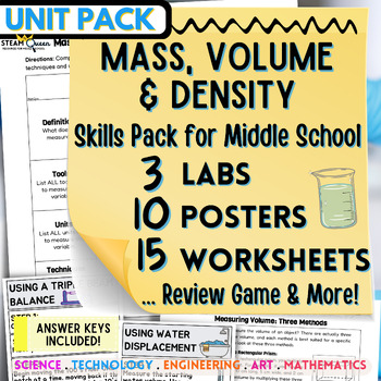Preview of Density, Mass & Volume Bundle: Worksheets, Notes, Lab Guides for Middle School