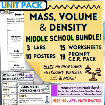 Preview of Density Mass Volume Bundle for Middle School: Labs, Posters, Worksheets, CER Set