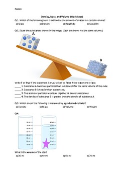 Preview of Density, Mass, and Volume - Worksheet | Printable & Distance Learning