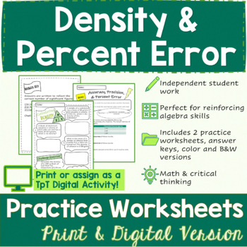 Preview of Density & Percent Error Worksheets  - PRINT & DIGITAL