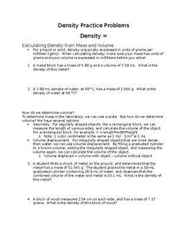 Preview of Density Practice Problems