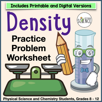 Preview of Calculating Density Practice Problems Worksheets - Mass Volume Density