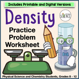 Calculating Density Practice Problems Worksheets - Mass Vo