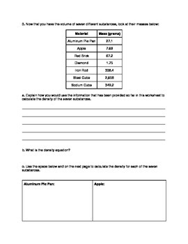 Density Practice Worksheet by Resources for Scientists in Training