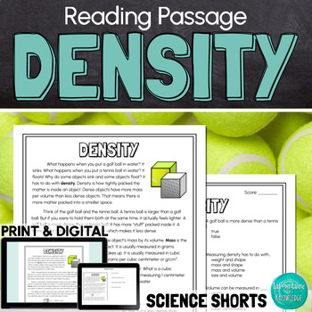 Preview of Density Reading Comprehension Passage PRINT and DIGITAL