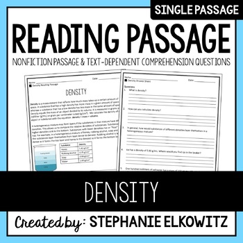 Preview of Density Reading Passage | Printable & Digital