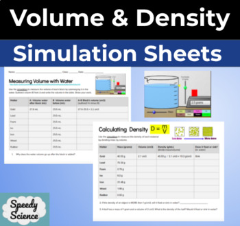 Preview of Density Simulation Sheet - Calculating Volume and Density (pdf)