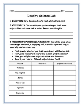 Relative Density Lab Worksheet Sink Or Float By Solid