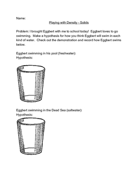 Preview of Density Worksheet for Solids, Liquids, and Gases