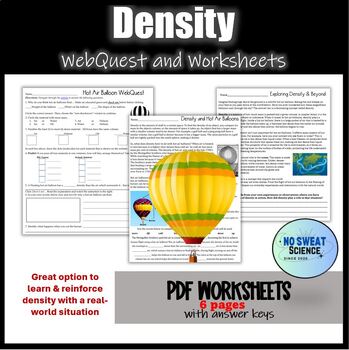 Preview of Discovering Density and Hot Air Balloon Reading Worksheet & WebQuest Activity