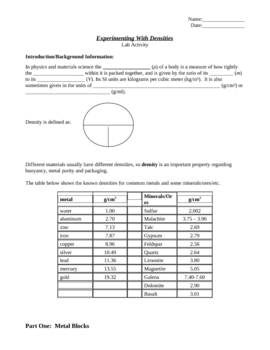 Preview of Density of Solids and Liquids Lab