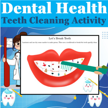 Preview of Dental Health Activities, Germs cleaning activity, Teeth template