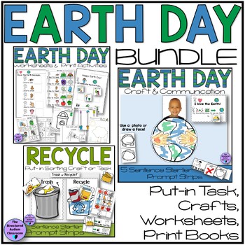 Preview of Earth Day Activities Crafts, Worksheets, Matching Print Book BUNDLE SPED Speech