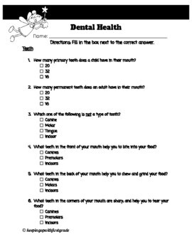 FREEBIE! Dental Health Assessment by Keeping Up With First Grade