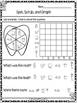 Dental Health Themed Kindergarten Math and Literacy Worksheets and