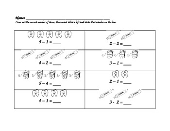 Preview of Dental Health Simple Subtraction Sheet