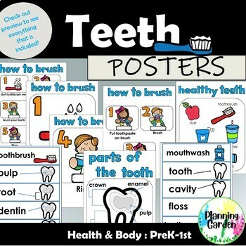 Preview of How to brush | Teeth Word Wall & Posters {dental health, teeth}