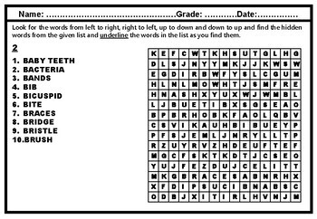 Preview of Dental Health Terms Word Search, Writing, Drama and Art Activities Dental Bundle