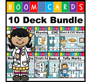 Preview of Dental Health Themed Boom Cards - Math and Language Arts Bundle (With Audio)