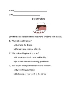 Dental Hygiene Worksheets by Special Ed Teacher's Corner | TpT