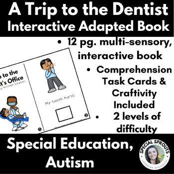Preview of Dental Month Interactive Adapted Book w/ Comprehension & Craft Activity | SPED