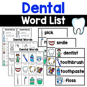 Preview of Dental Words - Writing Center Word Lists