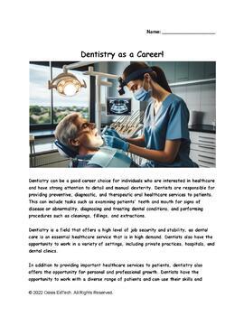 Preview of Dentistry Career Worksheet!