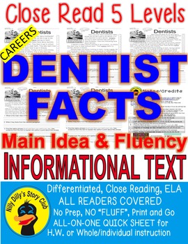 Preview of Careers: Dentists FACTS Close Read 5 level passages Informational Text +Freebie!
