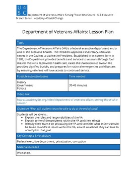 Preview of Department of Veterans Affairs Lesson and Video