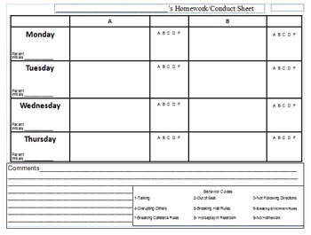 Preview of Departmentalized Homework/Conduct Sheet