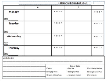 Departmentalized Homework/Conduct Sheet by ETX to LA | TPT