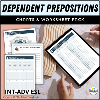 Preview of Dependent Prepositions Worksheets and Charts PDF for Intermediate-Advanced ESL
