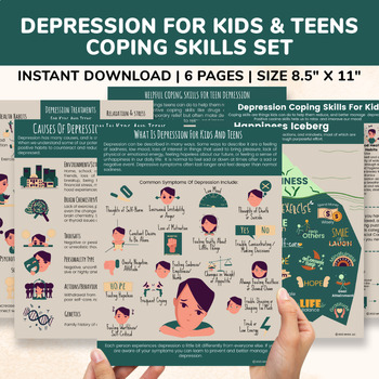 Preview of Depression Coping Skills Psychoeducation Bundle - School Counseling Therapy SEL