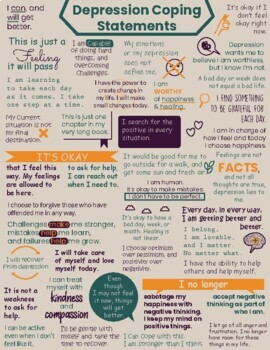 Preview of Depression Coping Statements Kids Teens Handout-Coping Skills Strategies Poster