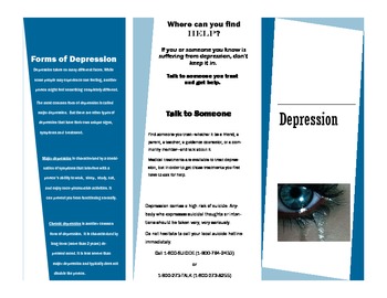 Depression Pamphlet by Sarah Johnson | TPT