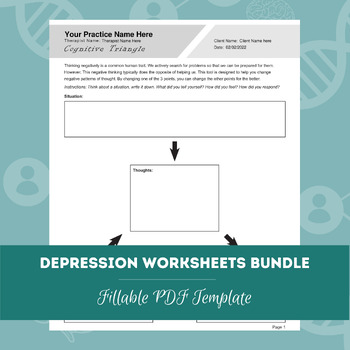 Preview of Depression Worksheets Bundle - 52 worksheets | Editable/Fillable PDF Templates