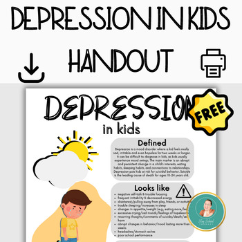 Preview of Depression in Kids, Mental Health Handout, Psychoeducation, Infographic