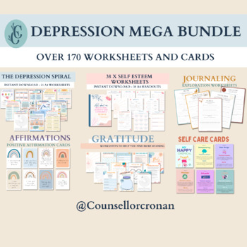 Preview of Depression mega bundle, depression spiral worksheets, teen mental health SEL