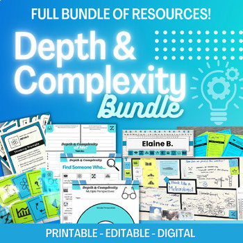 Preview of Depth & Complexity Bundle: Frames, Posters, Icon Task Cards, Graphic Organizers