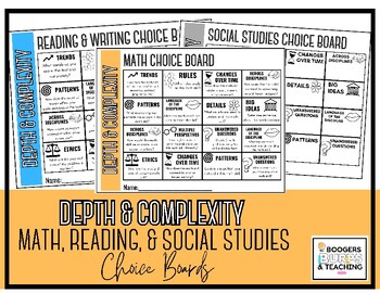 Preview of Depth & Complexity Choice Boards (Math, Reading/Writing, & Social Studies)