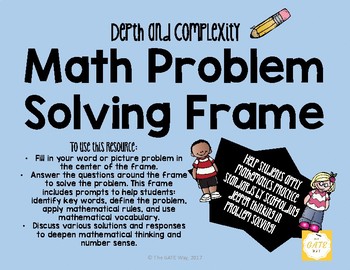 Depth and Complexity Math Problem Solving Frame by The GATE Way | TpT