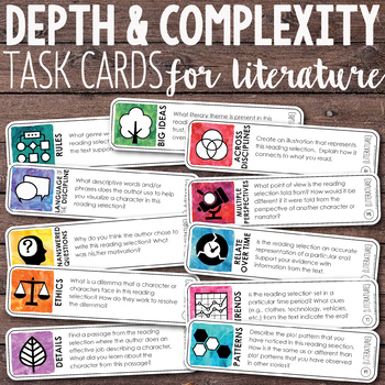 Preview of Depth and Complexity  Critical Thinking Task Cards for Literature
