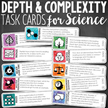 Preview of Depth and Complexity Critical Thinking Task Cards for Science
