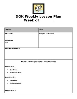 Preview of Depth of Knowledge Editable Lesson Plan Template