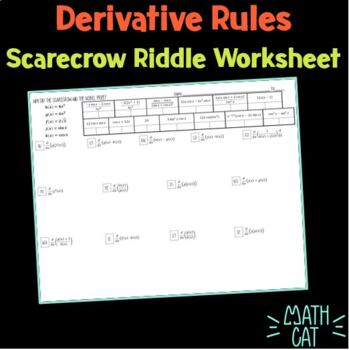 Preview of Derivative Rules Scarecrow Riddle