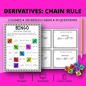 Preview of Calculus Derivatives: Chain Rule Math Bingo Review Game