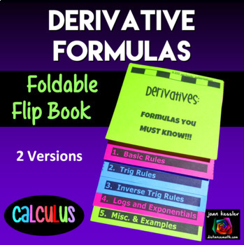 Preview of Derivatives Formulas Flip Book Foldable