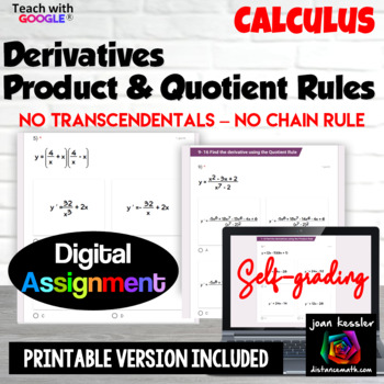 Preview of Derivatives Product and Quotient Rules Digital plus Print